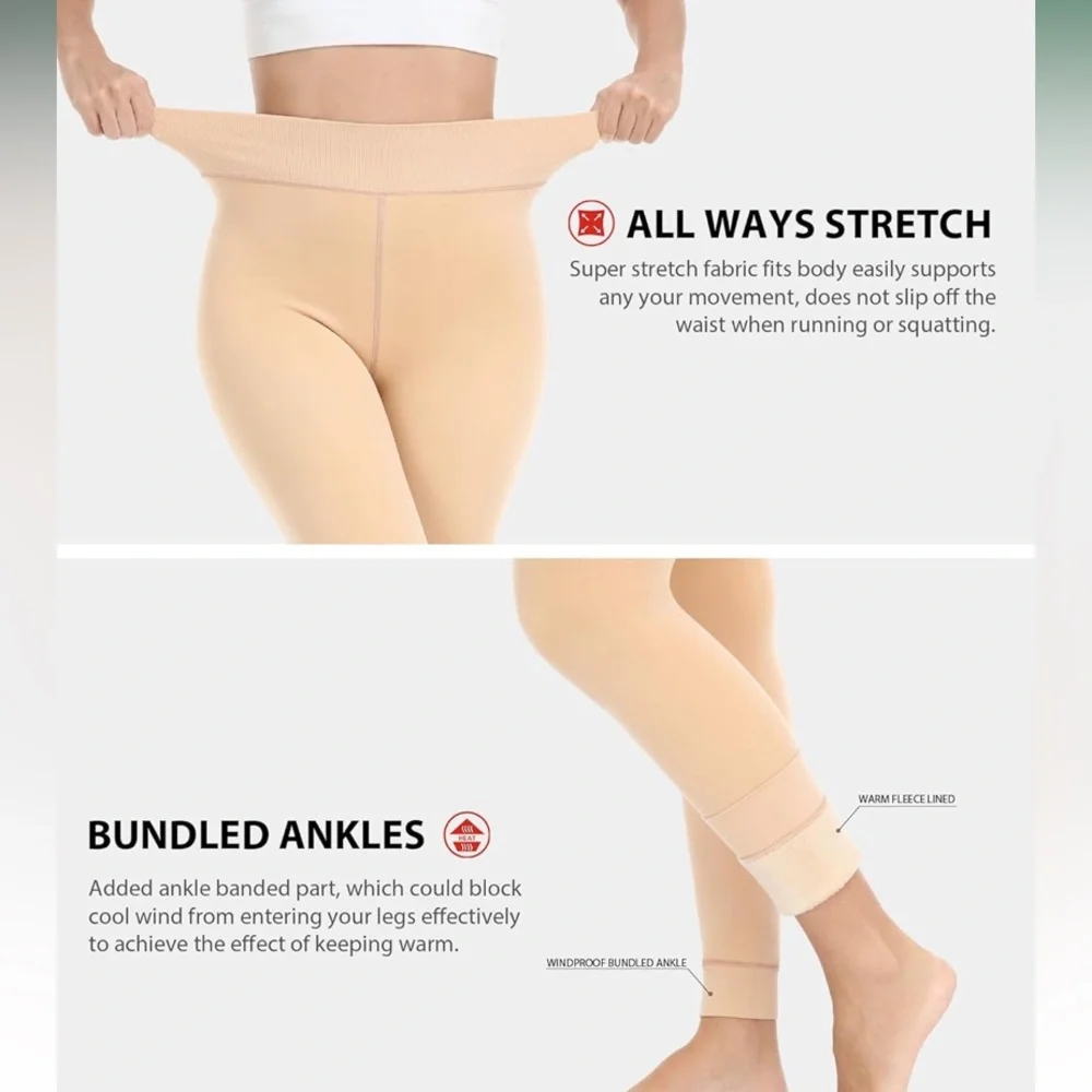NWOT Sherpa Lined Tights / Leggings, Nude / Pink